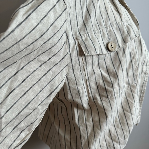 April Kiss linen blend button down striped crop long sleeve shirt - Picture 5 of 12